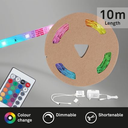 Brilo - Dimmbarer LED-RGB-Streifen 11,5m LED/24W/230V + Fernbedienung