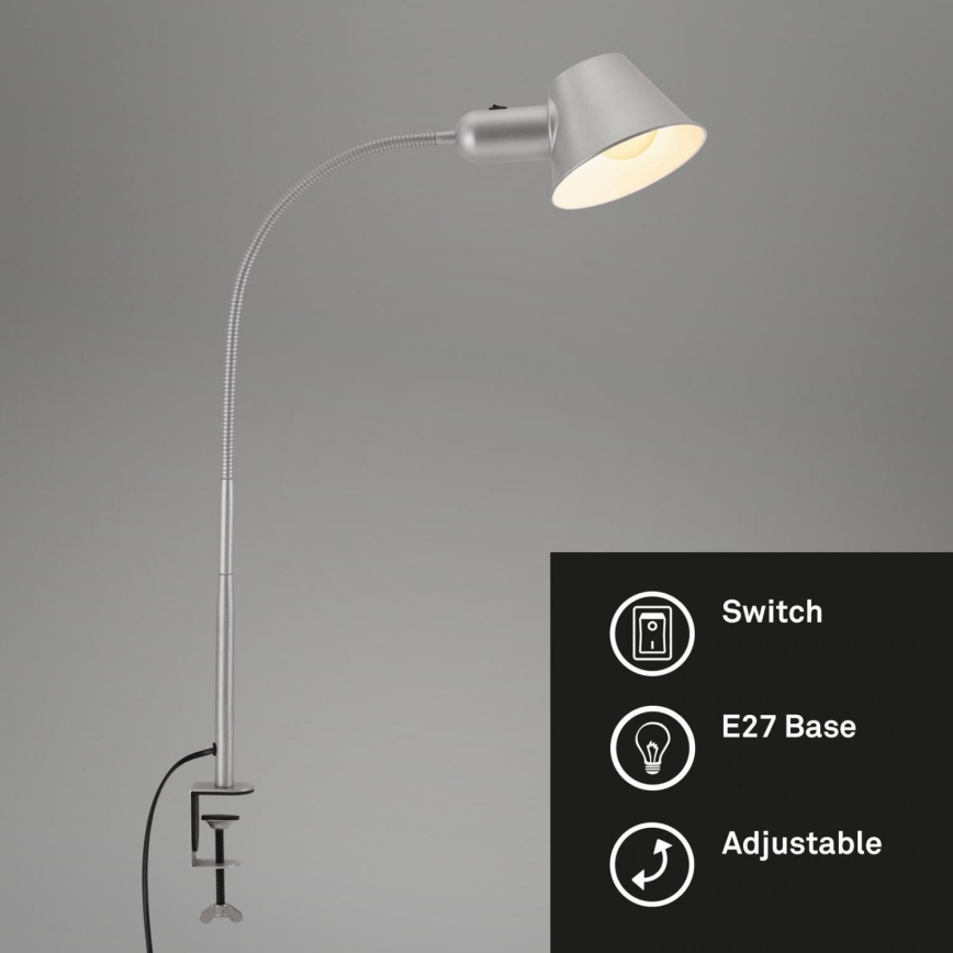 Brilo - flexible Tischlampe mit Klemme 1xE27/10W/230V, silber