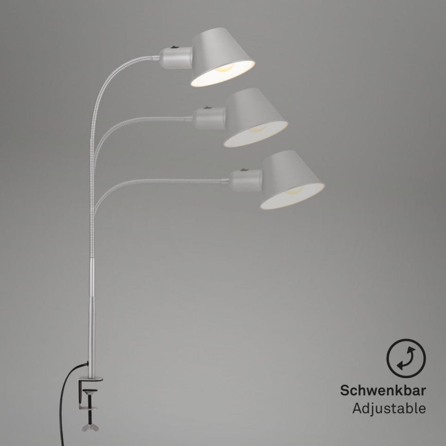 Brilo - flexible Tischlampe mit Klemme 1xE27/10W/230V, silber