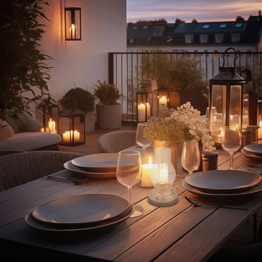 Brilo - KANEA dimmbare LED-Außen-Tischlampe, wiederaufladbar, 1,5W/5V, IP44, 1200 mAh, beige