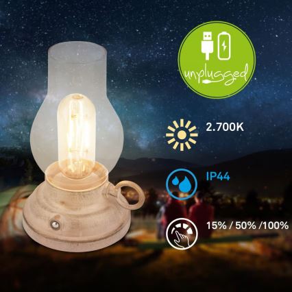 Brilo - KANEA dimmbare LED-Außen-Tischlampe, wiederaufladbar, 1,5W/5V, IP44, 1200 mAh, beige