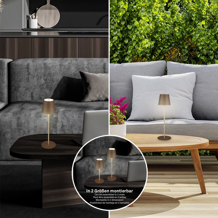 Brilo - LED dimmbare, wiederaufladbare Touch-Außen-Tischlampe KIKI LED/2,6W/5V IP44 2600 mAh braun