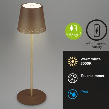 Brilo - LED dimmbare, wiederaufladbare Touch-Außen-Tischlampe KIKI LED/2,6W/5V IP44 2600 mAh braun