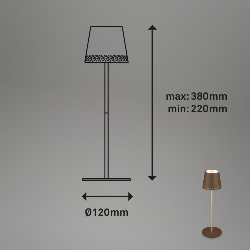 Brilo - LED dimmbare, wiederaufladbare Touch-Außen-Tischlampe KIKI LED/2,6W/5V IP44 2600 mAh braun