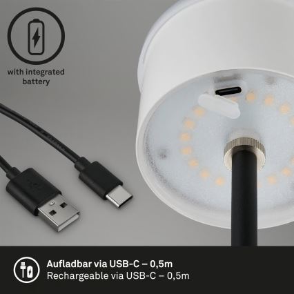 Brilo - Dimmbare, wiederaufladbare LED-Tischlampe für den Außenbereich KIKI, LED/2,6W/5V, IP44, 2600 mAh, schwarz