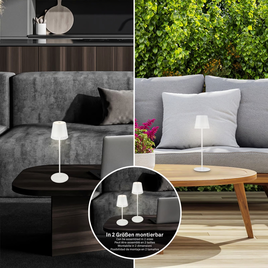 Brilo - Dimmbare, wiederaufladbare Touch-Außen-Tischleuchte KIKI LED/2,6W/5V IP44 2600 mAh weiß