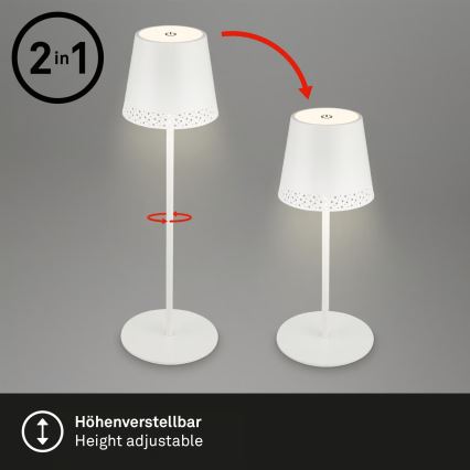Brilo - Dimmbare, wiederaufladbare Touch-Außen-Tischleuchte KIKI LED/2,6W/5V IP44 2600 mAh weiß