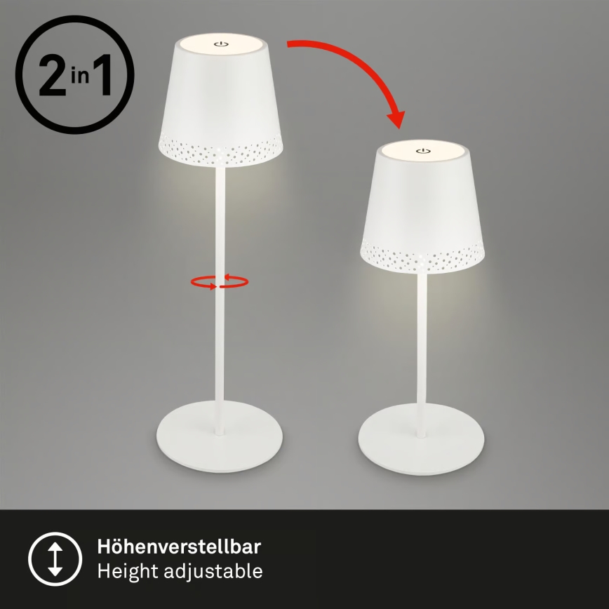 Brilo - Dimmbare, wiederaufladbare Touch-Außen-Tischleuchte KIKI LED/2,6W/5V IP44 2600 mAh weiß