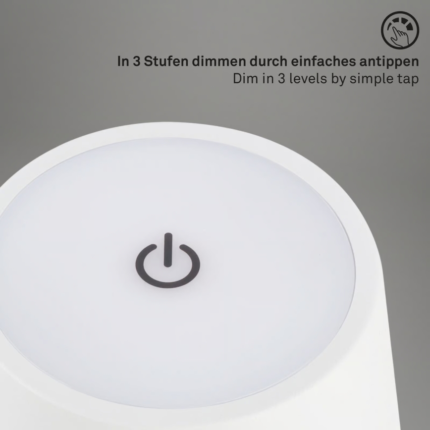 Brilo - Dimmbare, wiederaufladbare Touch-Außen-Tischleuchte KIKI LED/2,6W/5V IP44 2600 mAh weiß