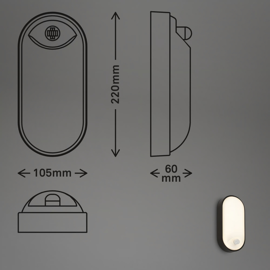 Brilo - LED-Außenwandleuchte mit Bewegungs- und Dämmerungssensor RUCH LED/12W/230V IP65 schwarz