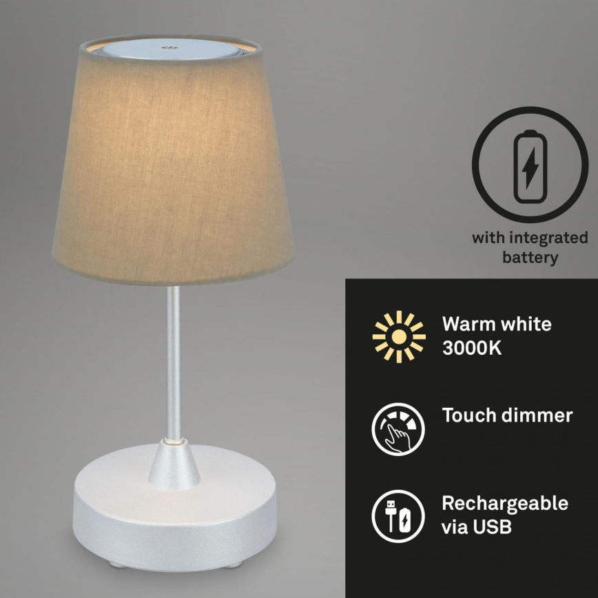 Brilo - LED Dimmbar wiederaufladbar Outdoor Tischleuchte LED/3W/5V IP44 silbern/beige