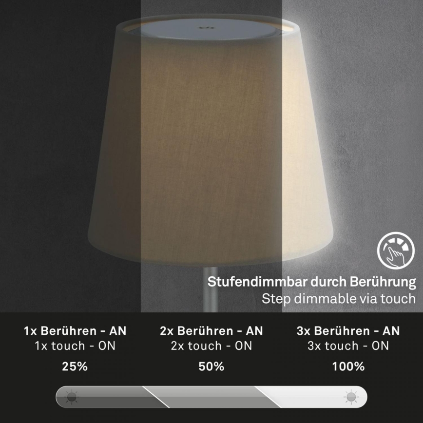 Brilo - LED Dimmbar wiederaufladbar Outdoor Tischleuchte LED/3W/5V IP44 silbern/beige