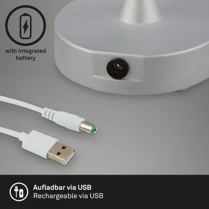 Brilo - LED dimmbare wiederaufladbare Außen-Tischlampe LOLE LED/3W/5V 2000mAh IP44 silber/beige