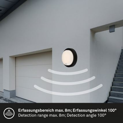 Brilo - Wiederaufladbare LED-Außen-Wandleuchte mit Sensor LED/4W/5V 4400 mAh IP44 schwarz