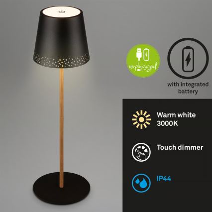 Brilo - dimmbare, wiederaufladbare Touch-LED-Tischlampe für den Außenbereich KIKI LED/2,6W/5V IP44 2600 mAh schwarz