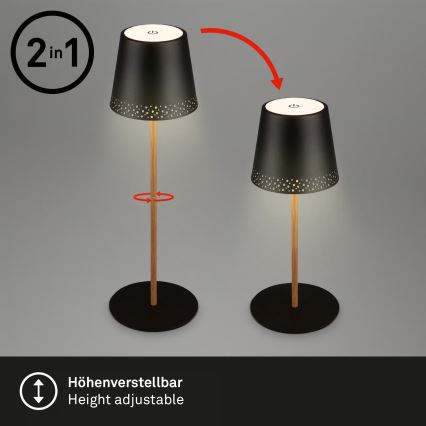 Brilo - dimmbare, wiederaufladbare Touch-LED-Tischlampe für den Außenbereich KIKI LED/2,6W/5V IP44 2600 mAh schwarz
