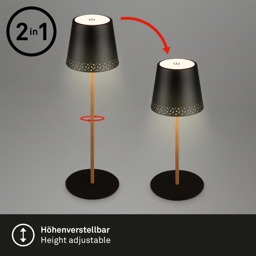 Brilo - dimmbare, wiederaufladbare Touch-LED-Tischlampe für den Außenbereich KIKI LED/2,6W/5V IP44 2600 mAh schwarz