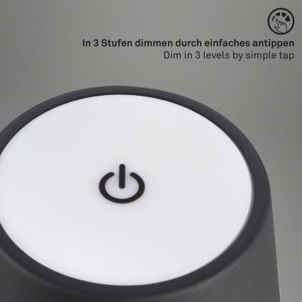 Brilo - dimmbare, wiederaufladbare Touch-LED-Tischlampe für den Außenbereich KIKI LED/2,6W/5V IP44 2600 mAh schwarz