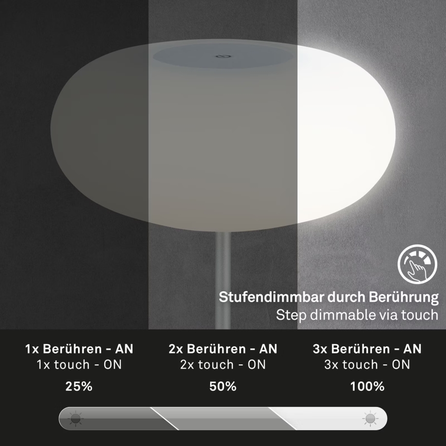 Brilo - dimmbare, wiederaufladbare LED-Tischlampe für den Außenbereich OLANA LED/3W/5V 3300K IP44 2000 mAh