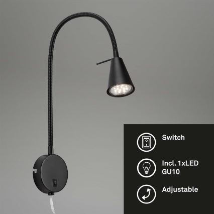 Briloner 2082-015 - Flexible LED-Wandleuchte COMFORT LIGHT 1xGU10/5W/230V schwarz