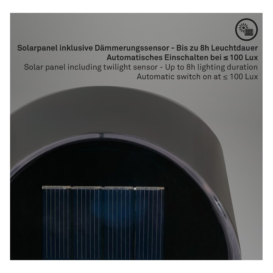 Briloner 3133015 - LED Solar Wandleuchte LED/2W/3,7V IP44 3000K 300 mAh