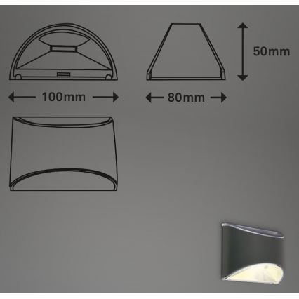 Briloner 3133015 - LED Solar Wandleuchte LED/2W/3,7V IP44 3000K 300 mAh