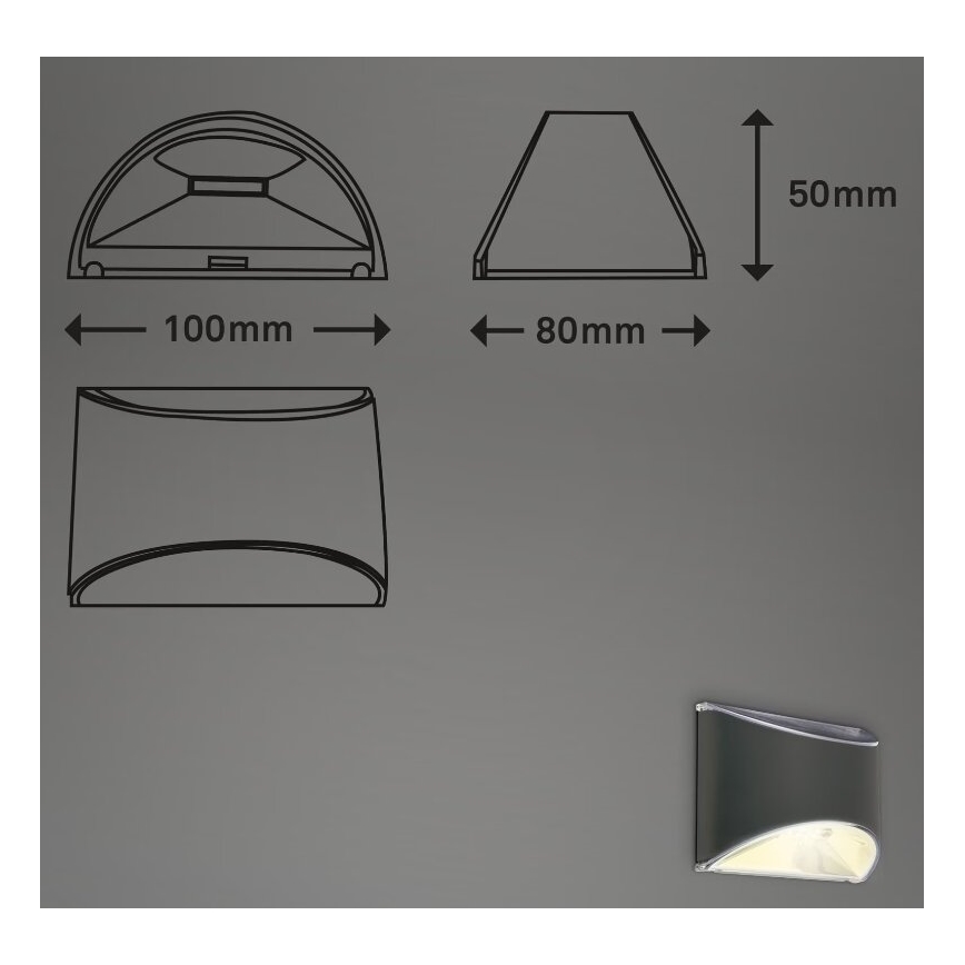 Briloner 3133015 - LED Solar Wandleuchte LED/2W/3,7V IP44 3000K 300 mAh