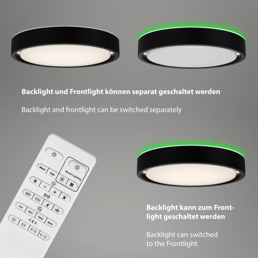 Briloner 3227-015 - Dimmbare LED-RGB-Deckenleuchte mit Sensor TALENA LED/24W/230V schwarz + Fernbedienung