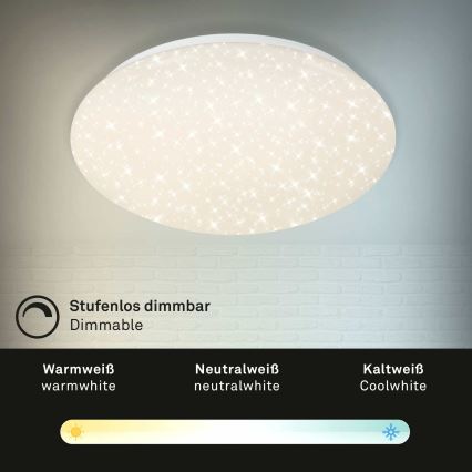 Briloner 3373-016 - STARRY dimmbare LED-Deckenleuchte LED/15W/230V 3000-6500K Ø 28 cm weiß, inkl. Fernbedienung