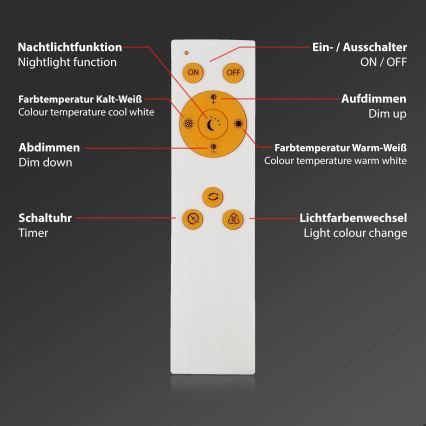 Briloner 3373-016 - STARRY dimmbare LED-Deckenleuchte LED/15W/230V 3000-6500K Ø 28 cm weiß, inkl. Fernbedienung