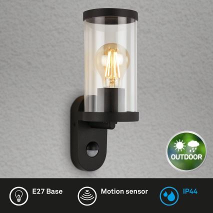Briloner 3628-015 - Outdoor-Wandleuchte mit Sensor KAIRO 1xE27/12W/230V schwarz