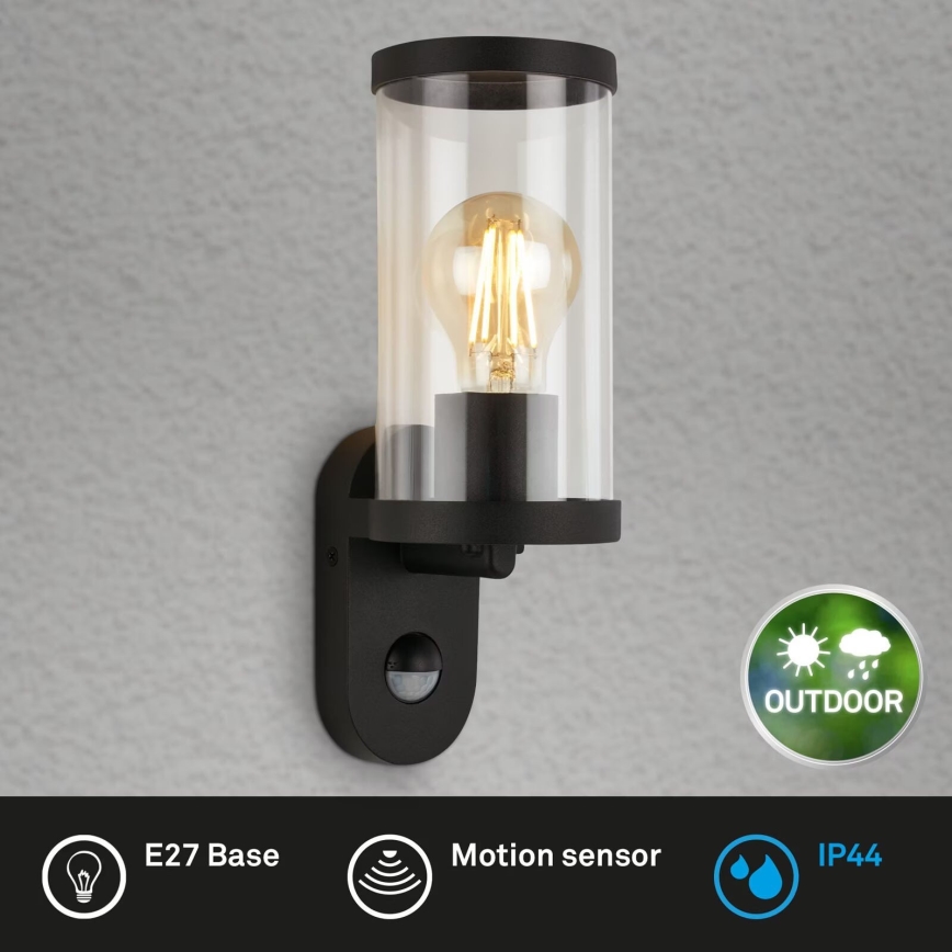 Briloner 3628-015 - Outdoor-Wandleuchte mit Sensor KAIRO 1xE27/12W/230V schwarz