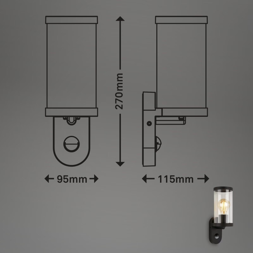 Briloner 3628-015 - Outdoor-Wandleuchte mit Sensor KAIRO 1xE27/12W/230V schwarz