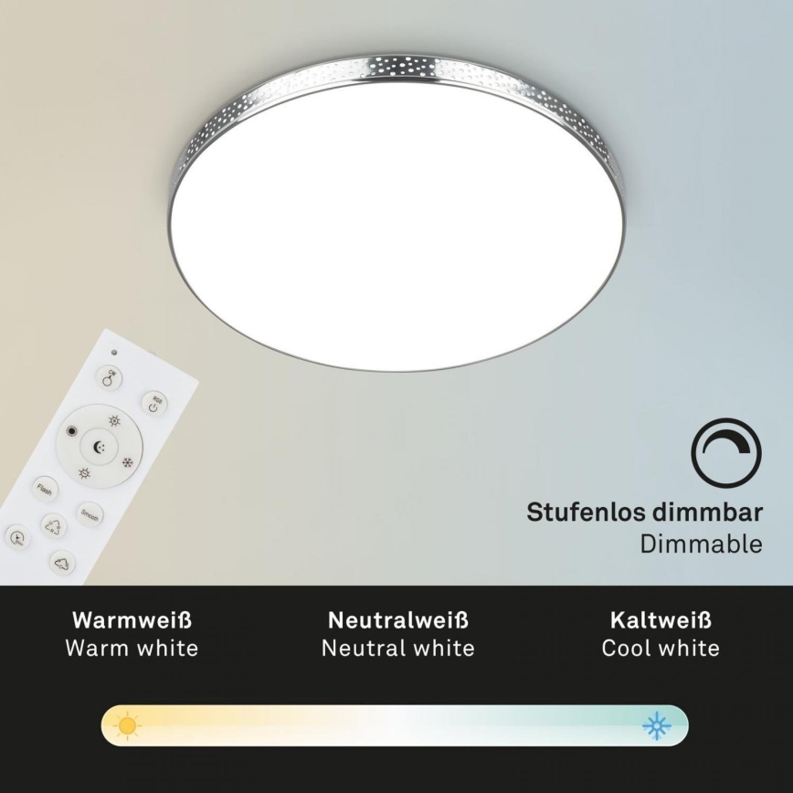 Briloner 3679-018 - LED RGB Dimmbare Deckenleuchte für Badezimmer MAGA LED/18,5W/230V 3000-6500K d 35,5 cm + Fernbedienung
