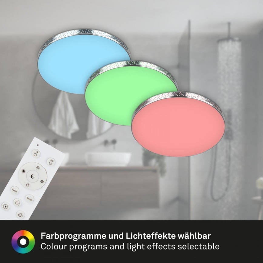 Briloner 3679-018 - LED RGB Dimmbare Deckenleuchte für Badezimmer MAGA LED/18,5W/230V 3000-6500K d 35,5 cm + Fernbedienung