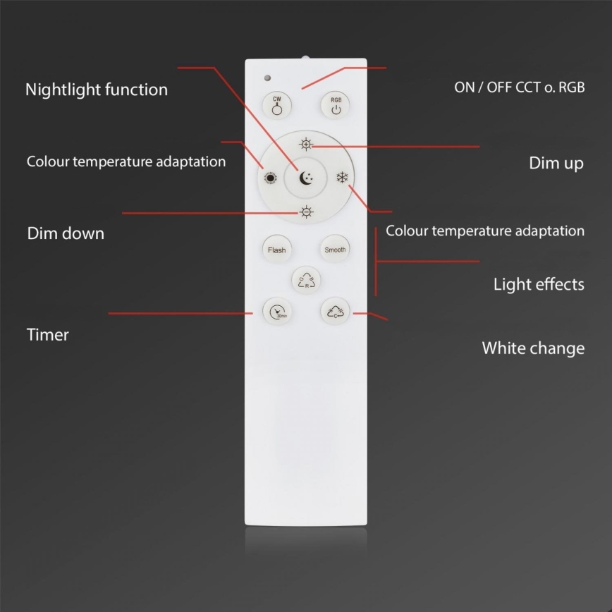 Briloner 3679-018 - LED RGB Dimmbare Deckenleuchte für Badezimmer MAGA LED/18,5W/230V 3000-6500K d 35,5 cm + Fernbedienung