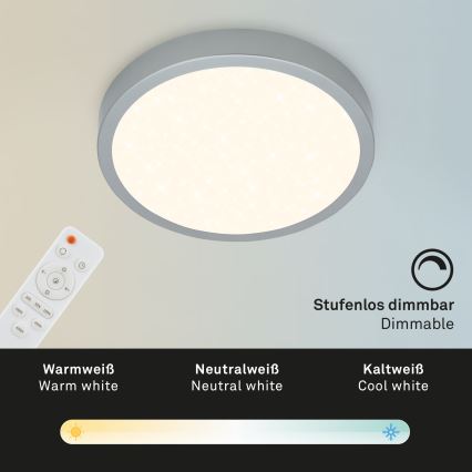 Briloner 3701-014 - Dimmbare LED-Deckenleuchte RUNA LED/18W/230V 2700-6500K silbern + Fernbedienung