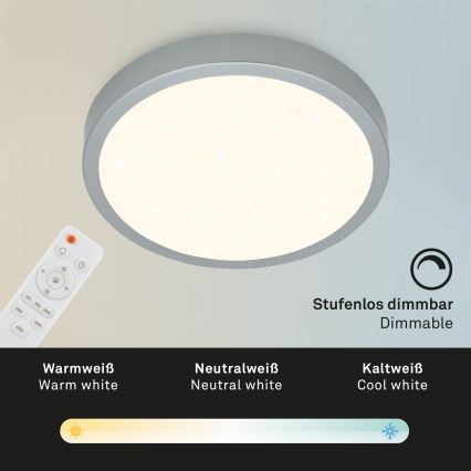 Briloner 3704-014-Dimmbare LED-Deckenleuchte RUNA LED/22W/230V 2700-6500K silbern + Fernbedienung