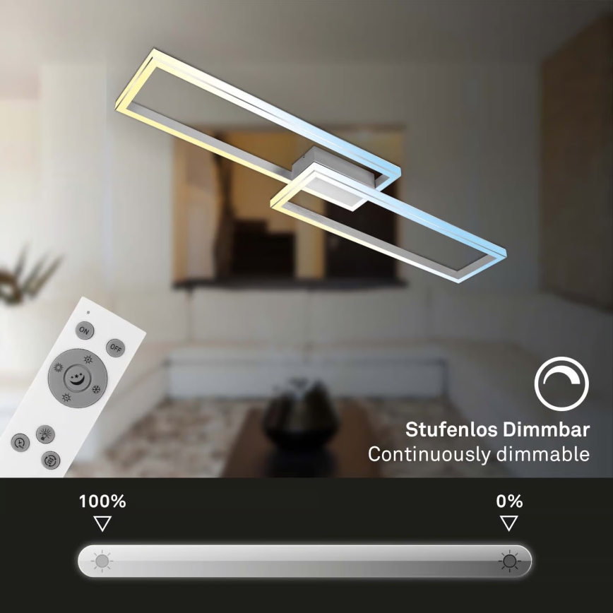 Briloner 3761019 - LED-dimmbare Deckenleuchte LED/45W/230V 2700-6500K mattchrom + Fernbedienung