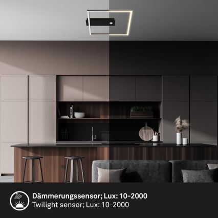 Briloner 3770-015 - LED-Deckenleuchte mit Bewegungs- und Dämmerungssensor FRAME LED/14W/230V 3000K 30x32 cm schwarz