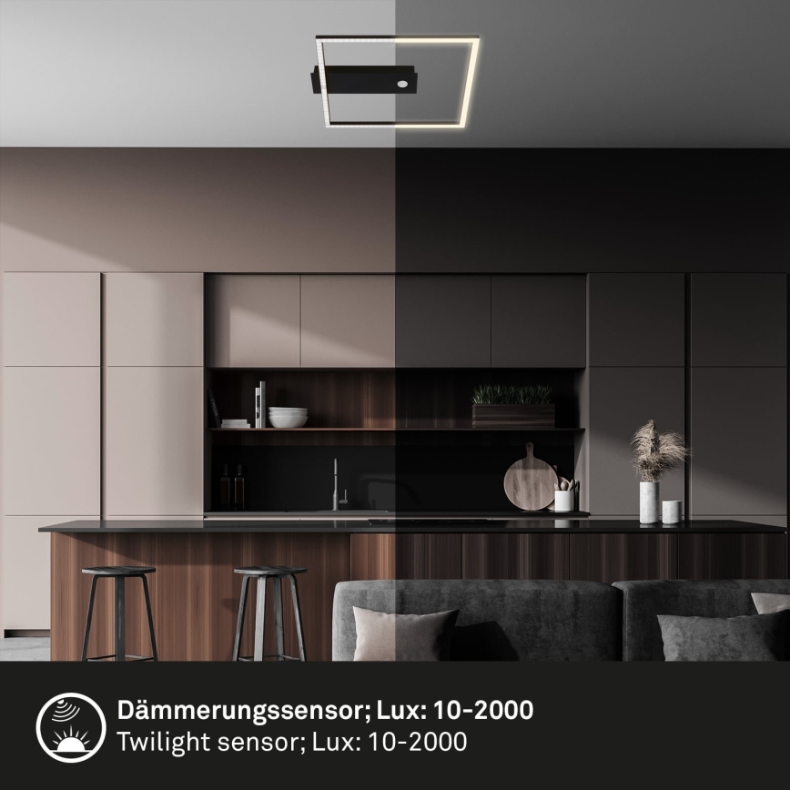 Briloner 3770-015 - LED-Deckenleuchte mit Bewegungs- und Dämmerungssensor FRAME LED/14W/230V 3000K 30x32 cm schwarz