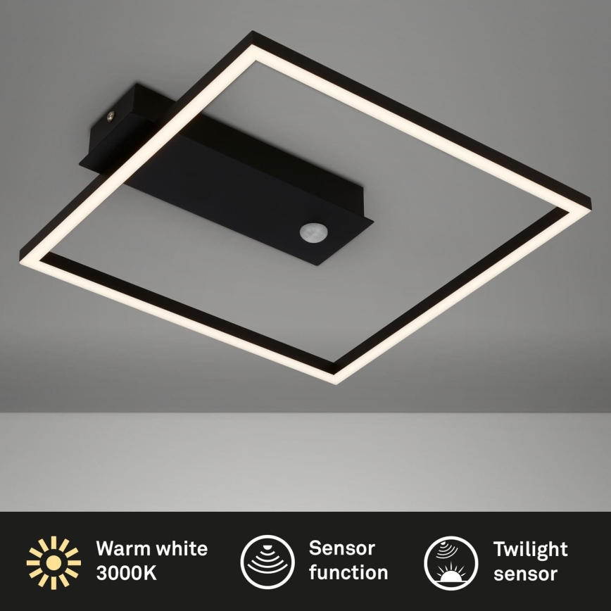 Briloner 3770-015 - LED-Deckenleuchte mit Bewegungs- und Dämmerungssensor FRAME LED/14W/230V 3000K 30x32 cm schwarz