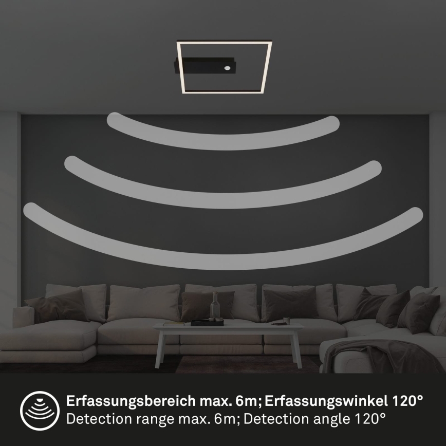 Briloner 3770-015 - LED-Deckenleuchte mit Bewegungs- und Dämmerungssensor FRAME LED/14W/230V 3000K 30x32 cm schwarz