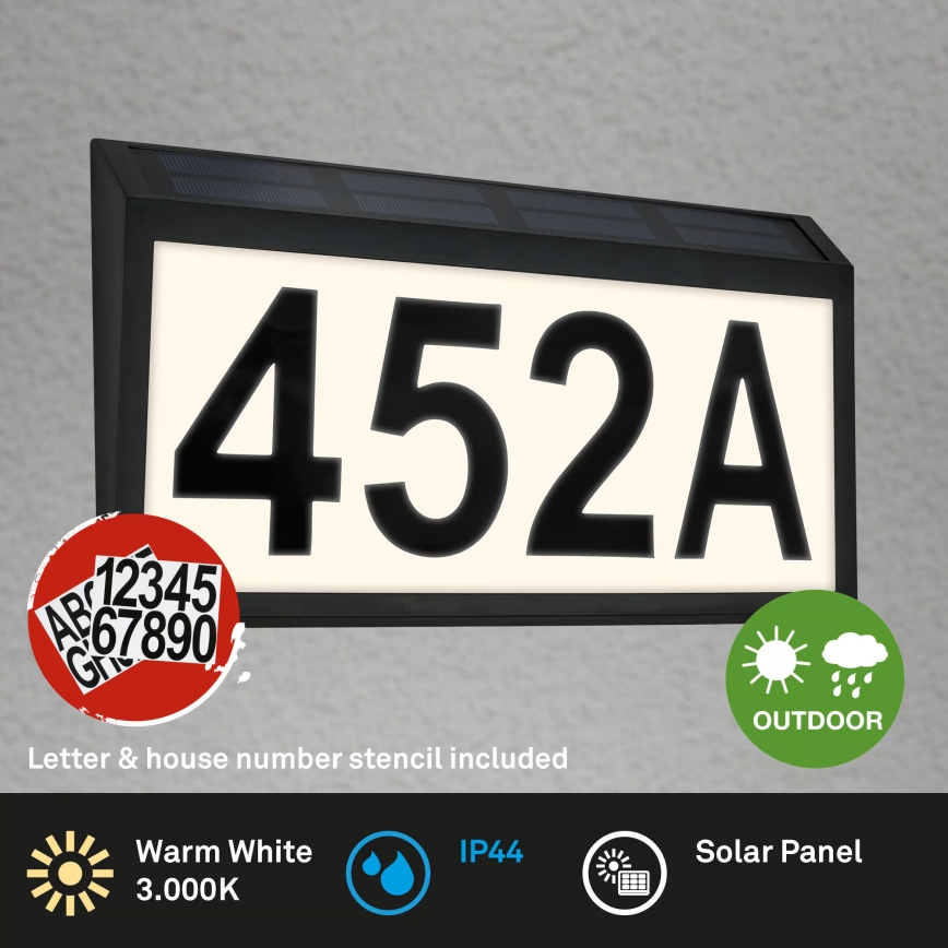Briloner 3797015 - LED Solar-Hausnummer LED/0,5W/1,2V 1200 mAh IP44