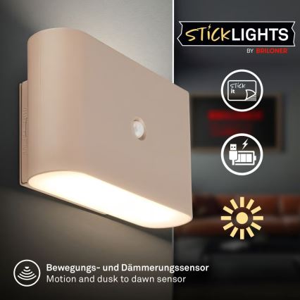 Briloner 3878011 - Wiederaufladbare LED-Wandleuchte CHAT mit Bewegungs- und Dämmerungssensor LED/3W/5V 2000 mAh beige