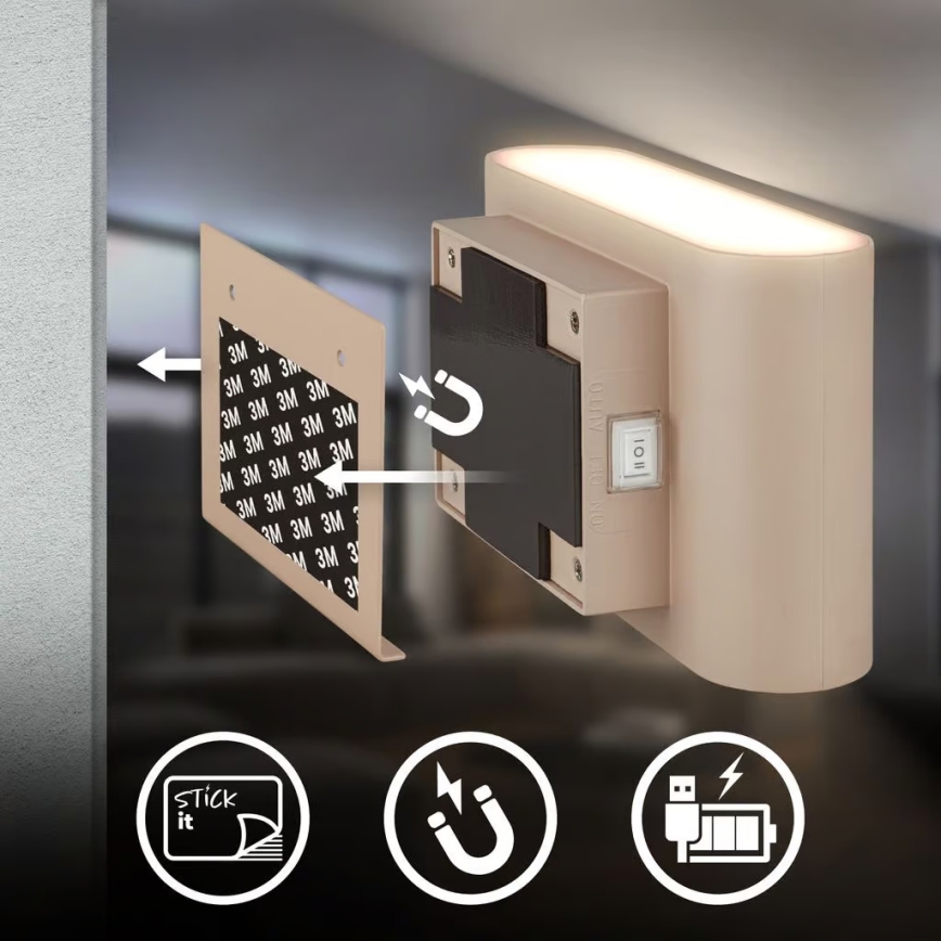 Briloner 3878011 - Wiederaufladbare LED-Wandleuchte CHAT mit Bewegungs- und Dämmerungssensor LED/3W/5V 2000 mAh beige