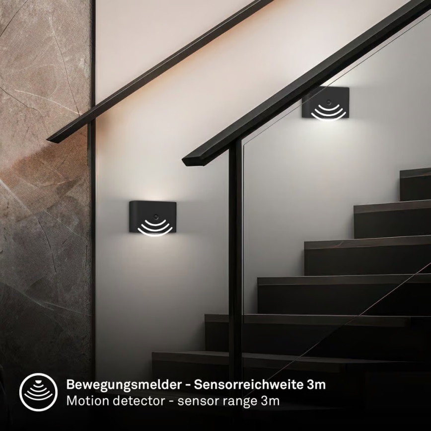 Briloner 3878015 - Wiederaufladbare LED-Wandleuchte mit Bewegungs- und Dämmerungssensor CHAT LED/3W/5V 2000 mAh schwarz