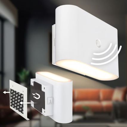 Briloner 3878016 - Wiederaufladbare LED-Wandleuchte mit Bewegungs- und Dämmerungssensor CHAT LED/3W/5V 2000 mAh weiß