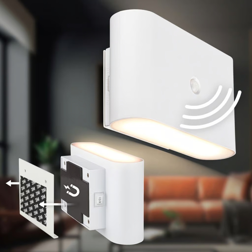 Briloner 3878016 - Wiederaufladbare LED-Wandleuchte mit Bewegungs- und Dämmerungssensor CHAT LED/3W/5V 2000 mAh weiß