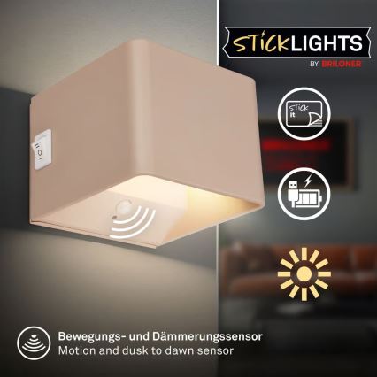 Briloner 3879011 - Wiederaufladbare LED-Wandleuchte mit Bewegungs- und Dämmerungssensor BORRA LED/1,5W/5V 3600 mAh beige